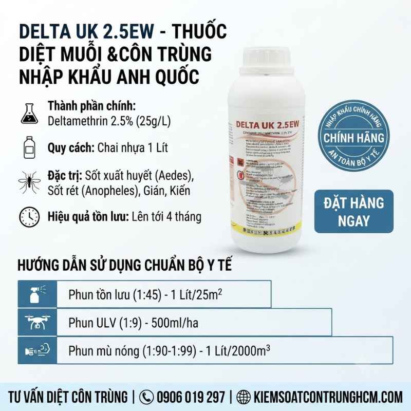 Delta UK 2.5E diệt sạch ruồi muỗi kiến gián trong gia dụng và y tế hiệu quả cao chính hãng giá tốt